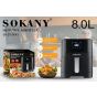Sokany Digital Air Fryer, 8 Liters, 2000 Watt, Black - SK-8043
