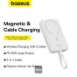 Baseus Magnetic Mini Wireless Power Bank with Built-in Type-C Cable, 1 Port, 10000 mAh, 30W, White - P1002210B223-00
