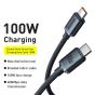 كابل شحن ونقل بيانات USB فئة C باسيوس كريستال شاين سيريز، طوله 1.2 متر، اسود - CAJY000601