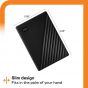 Western Digital My Passport External Hard Disk Drive, 1 TB HDD, Black - WDBYVG0010BBK
