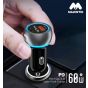 Majentik Car Charger, 60 Watt, 2 Ports, Type-C, Black - M-CC01
