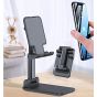 Adjustable Phone Stand for Desk, Foldable Cell Phone Holder for Desk, Stable Aluminum Desktop Holder, Universal Tablet Adjustable Stand Compatible with Mobile Phone/iPad/Tablets (Black)