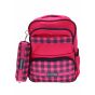 Gharibo Bags School Backpack With Pencil Case For Girls, Cross Lines Pattern - Pink