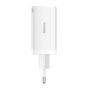 شاحن باسيوس، بقوة 65 وات، 2 منفذ USB فئة C، منفذ USB فئة A، ابيض - CCGP120202