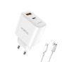 Oraimo PowerGaN Wall Charger, 25 Watt, 2 USB Ports, White - OCW-E100D