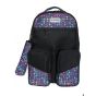 Gharibo Bags School Backpack With Pencil Case for Girls, Motifs Pattern - Black and Purple