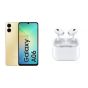Samsung Galaxy A06, 128GB, 4GB, 4G LTE, Dual SIM- Gold with Ridingtone AirPods Pro 2nd Gen In-Ear Earbuds - White