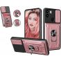 Case Compatible with Xiaomi Redmi A1+ A1 Plus Case with Removable Kickstand & Card Holder,Slide Camera Cover Built-in Magnetic Ring Stand Women Men Hybrid Armor Hard Luxury - Rose Gold