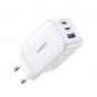 Ugreen Nexode Wall Charger, 65 Watt, 3 USB Ports, White - CD244