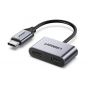 محول USB-C الى سماعات و منفذ شحن يوجرين، رمادي - 60165