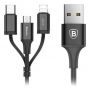Baseus 3 in 1 USB Charging and Data Cable, 1.2 Meters, Black - CA3IN1ZY01