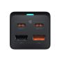 مشترك كهرباء باسيوس، 4 منفذ USB، منفذ تيار متررد، بقوة 65 وات، بطول 1.5 متر، اسود - PSZM000901