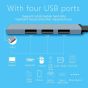 موزع USB وي كاست، 4 في 1، رمادي - T3005A