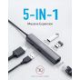 موزع USB فئة C انكر، 5 منافذ، رمادي غامق - ‎A8338