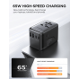 Joyroom Universal Travel Adapter, 65 Watt, AC and 5 USB Ports, Black - JR-TCW02