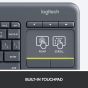 كيبورد لاسلكي لوجيتك بلوحة تاتش، اسود - K400 Plus