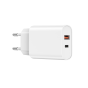 Wiwu Wall Charger, 3A, 1 USB-A and 1 Type-C Ports, White - Wi-U002