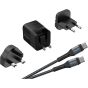 شاحن انرجايزر، مع 3 فيش وكابل شحن USB فئة C، قدرة 20 وات - اسود