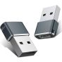 USB Type C female to USB A male Adapter, 2 Pieces - Grey