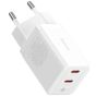 Baseus Wall Charger, 40W, 2 USB-C Ports, White - CCGP180102