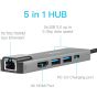 موزع USB كويا، 5 في 1، اسود - KY-TC5IN1