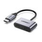 محول USB-C الى سماعات و منفذ شحن يوجرين، رمادي - 60165