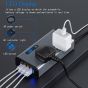 FOKKAH Car Power Strip, 4 USB Ports, 2 Power Ports, 200W, 0.7M, Dark Grey - 7612S