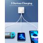 RAVPower Wall Charger, 65 Watt, 3 USB Ports, White - RP-PC172