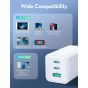 RAVPower Wall Charger, 65 Watt, 3 USB Ports, White - RP-PC172