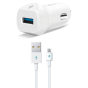 شاحن سيارة تي تك سبيد تشارجر QC مع كابل مايكرو USB، ابيض، 1 منفذ - 2CKQC01M