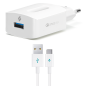 شاحن حائط تي تك سبيد تشارجر QC مع كابل USB فئة C، ابيض، 1 منفذ - 2SCQC01C