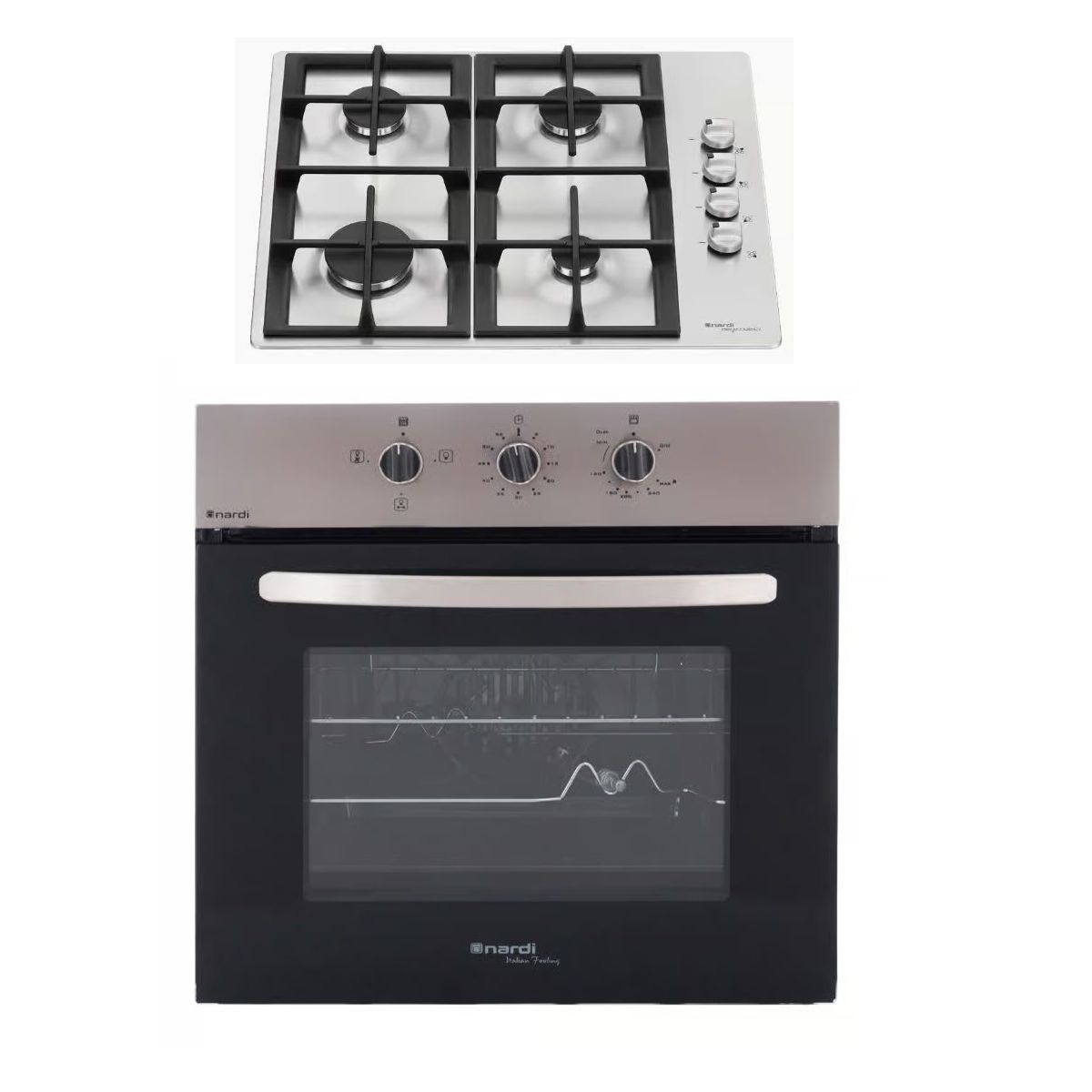 Nardi Built in Gas Oven with Grill 67 Liters FGX08XN with Built In Gas Hob 4 Burners SCG40 AVX