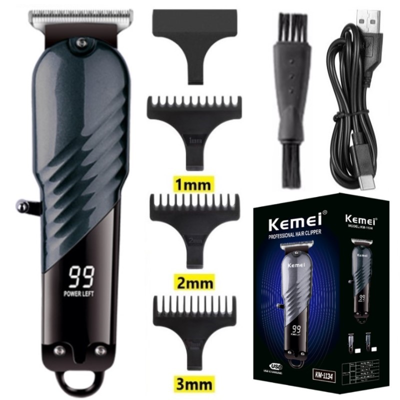 Kemei Electric Cordless Hair trimmer, Black - KM-1134