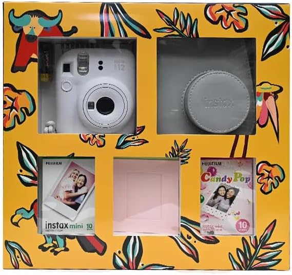كاميرا فوجي فيلم انستاكس  ميني 12، 60 ملم، مع مجموعة هدية، 9 قطع - ابيض