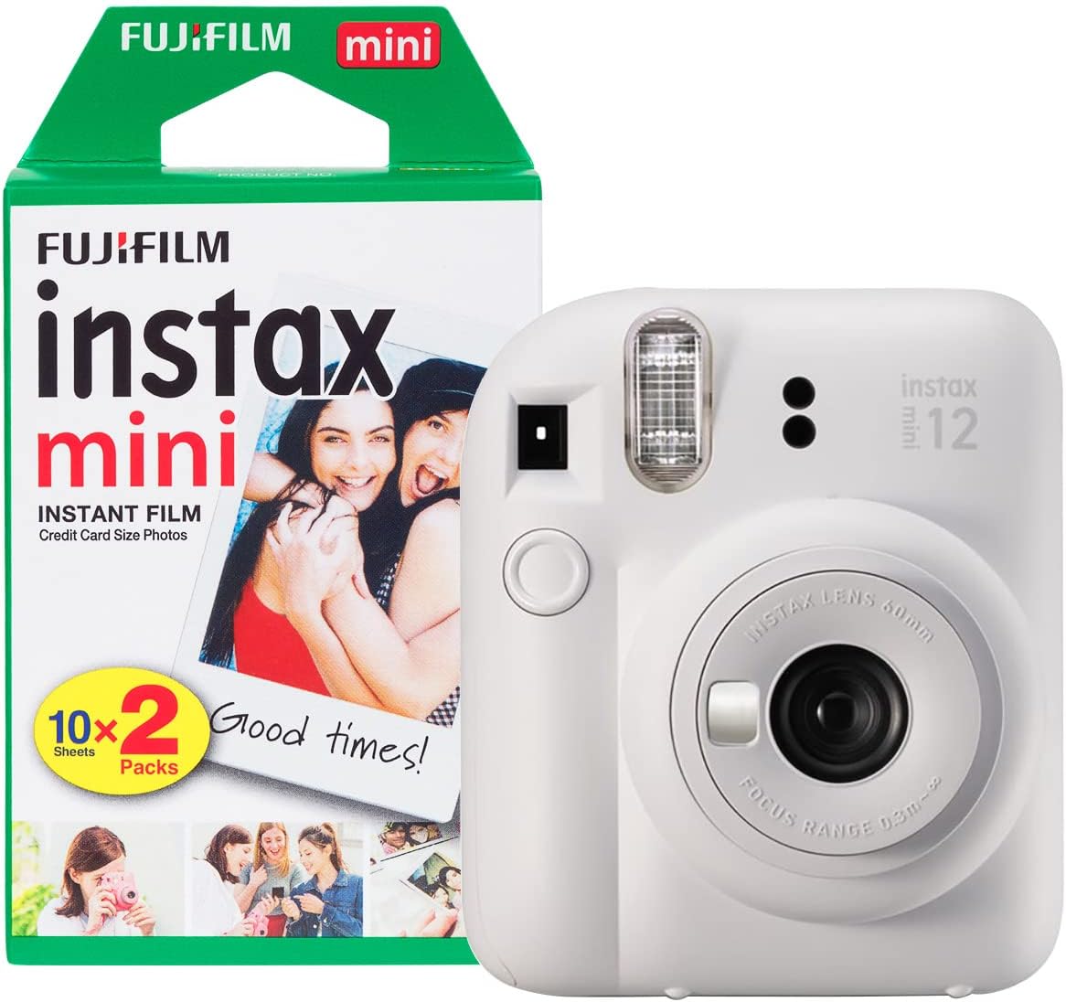 FujiFilm Instax Mini 12 Instant Camera - Clay White, with Instax Mini Film Sheets - 20 Packs