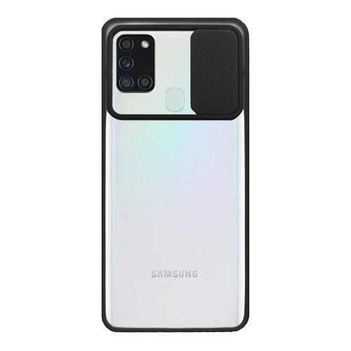Stratg Back Cover with Camera Slider for Samsung Galaxy M31 - Transparent and Black