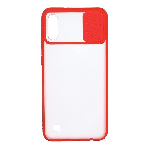 Stratg Back Cover with Camera Slider for Samsung Galaxy A10 and M10 - Transparent and Red