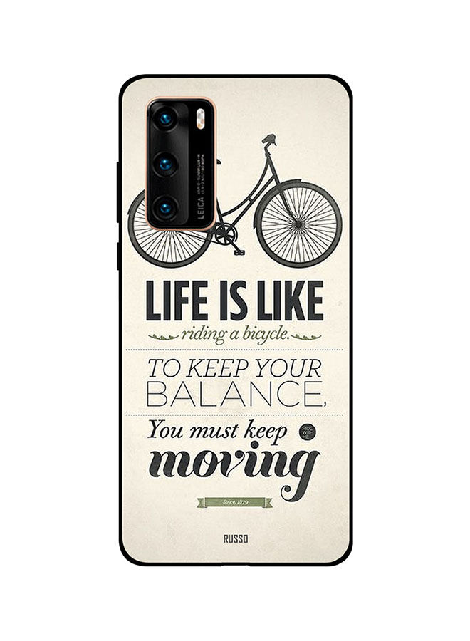 جراب ظهر روسو بطبعة عبارة Life Is Like Riding a Bicycle لهواوي P40
