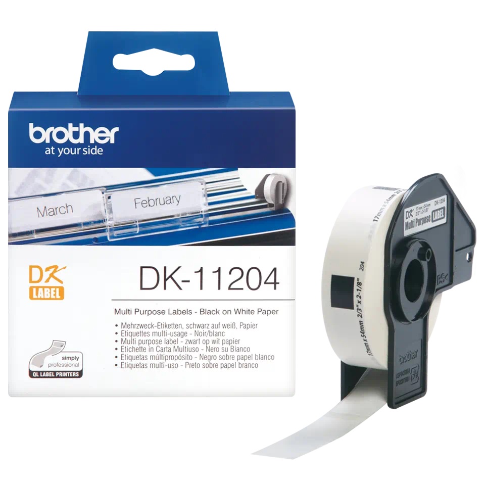 Brother Label Roll, 17mm x 54mm, 400 Labels, Black on White - DK-11204