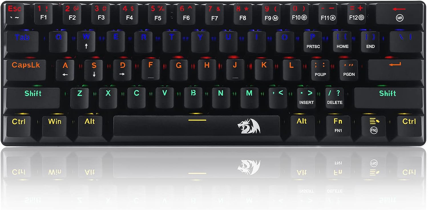 REDRAGON K613 JAX 60% Gaming Mechanical Keyboard - Brown Switches - Rainbow LED Lighting - Black