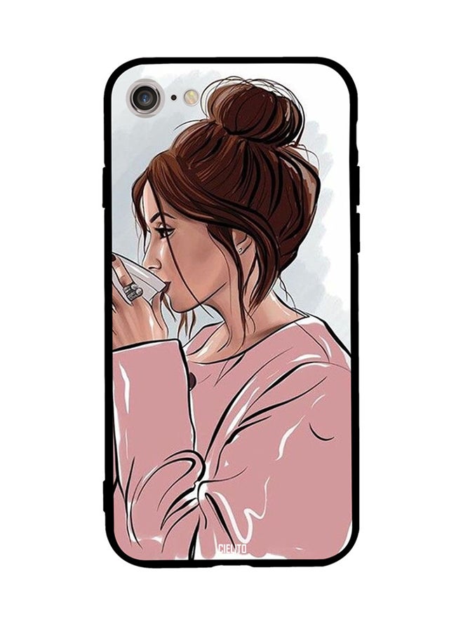 Girl Drinks Coffee Painting Printed Back Cover for Apple iPhone 8