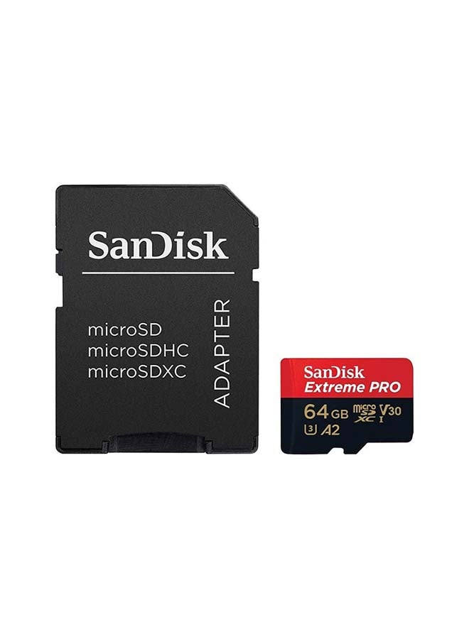 بطاقة ذاكرة مايكرو SDXC سانديسك اكستريم برو مع محول SD، سعة 64جيجا - SDSQXCY-064G-GN6MA