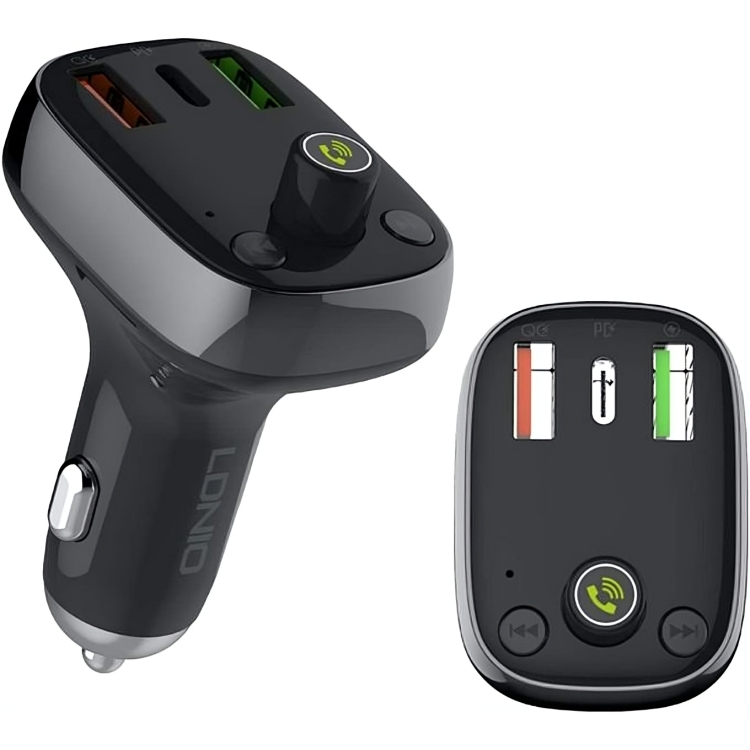 Ldnio Car Charger With Bluetooth 5.0 FM Transmitter and Lightning Cable, 36W, 3 USB Ports, Black - C704q