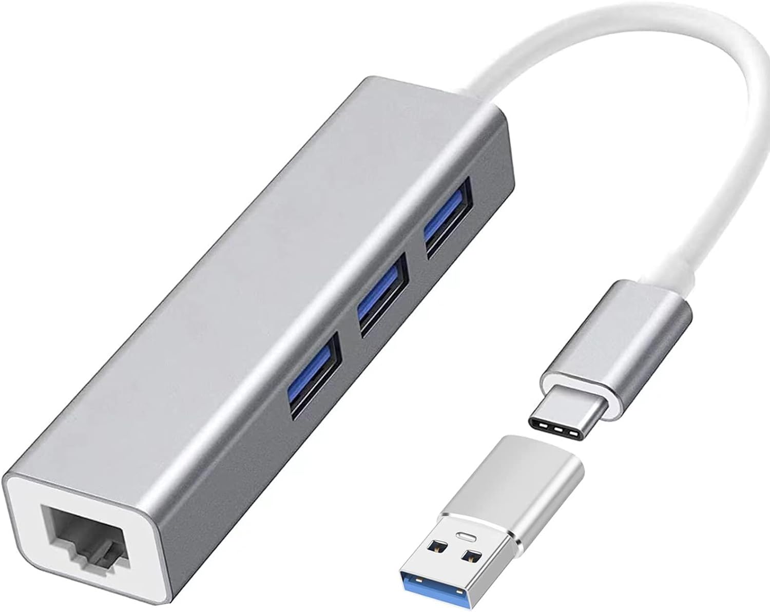 محول USB-C للاب توب 4 في 1، مع محول USB - فضي