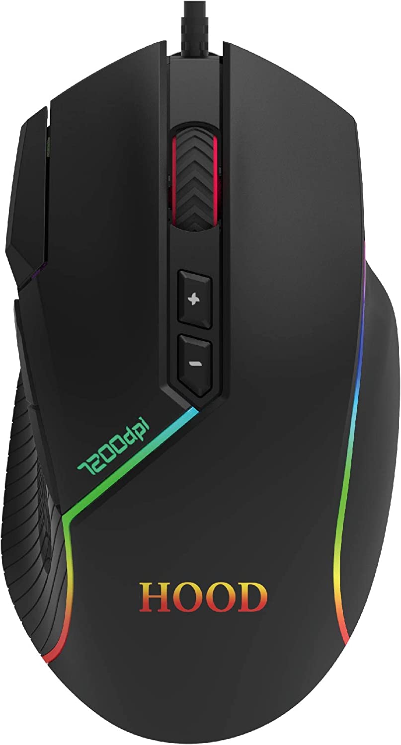 Hood Wired Gaming Mouse, 7200 DPI, Black - M8800