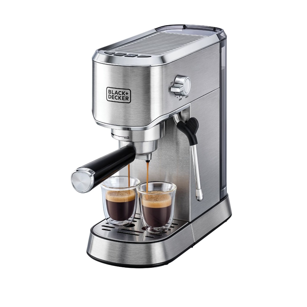 Black + Decker Espresso Machine, 1 Liter, 2 Cups, 1450W, Silver - ECM150-B5