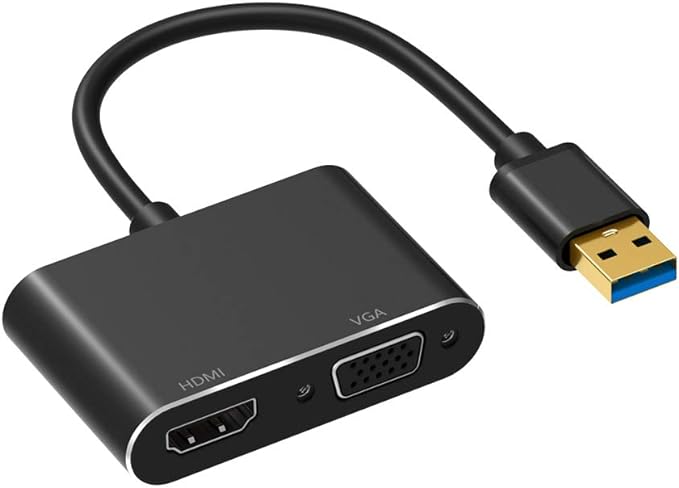 موزع USB-A إلى HDMI VGA، بـ 2 منفذ - اسود