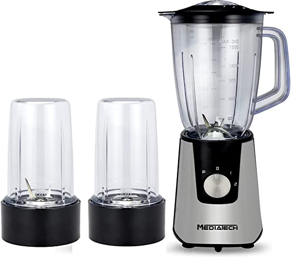 Media Tech 3 In 1 Blender, 600 Watt, Black x Silver - MT-B18