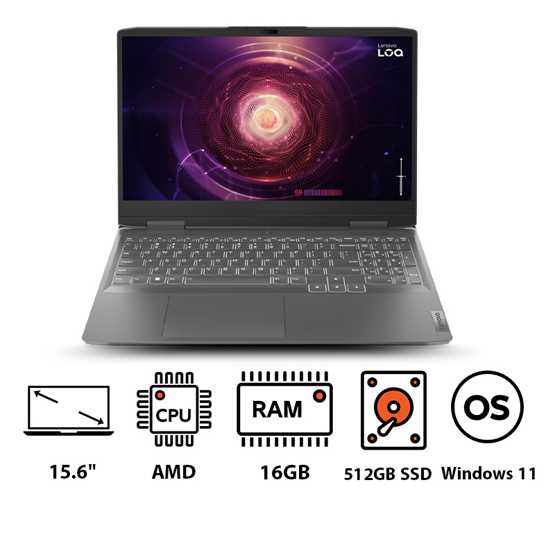 Lenovo LOQ 15APH8 Gaming Laptop, AMD Ryzen 7 7840HS, 512GB SSD, 16GB RAM, 15.6 Inch, FHD  IPS 144Hz Display, NVIDIA GeForce RTX 4050 6GB, Windows 11- Storm Grey