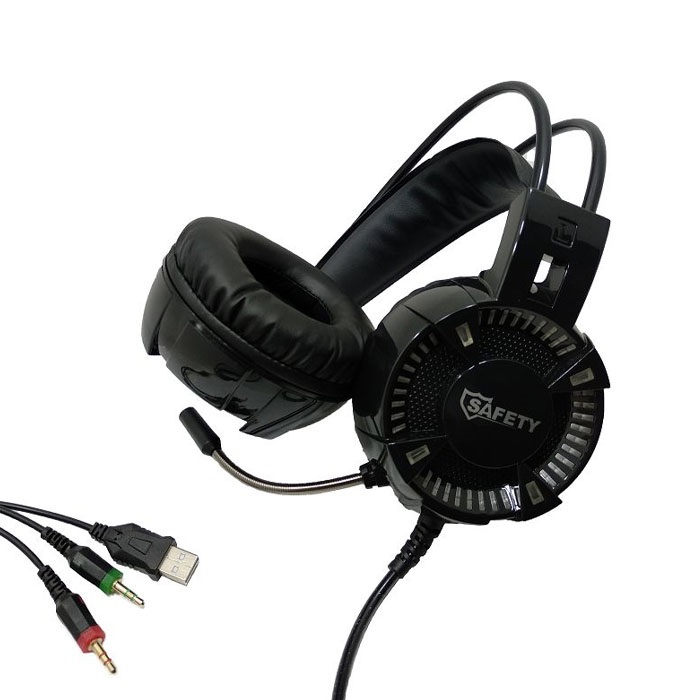 Safety Gaming Over Ear Wired Headphone with Microphone - Black